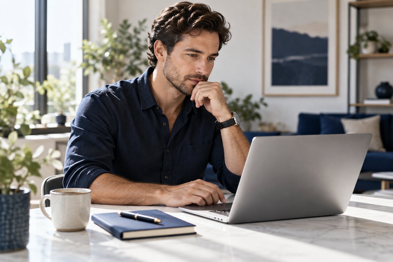 A person comparing software options on a laptop